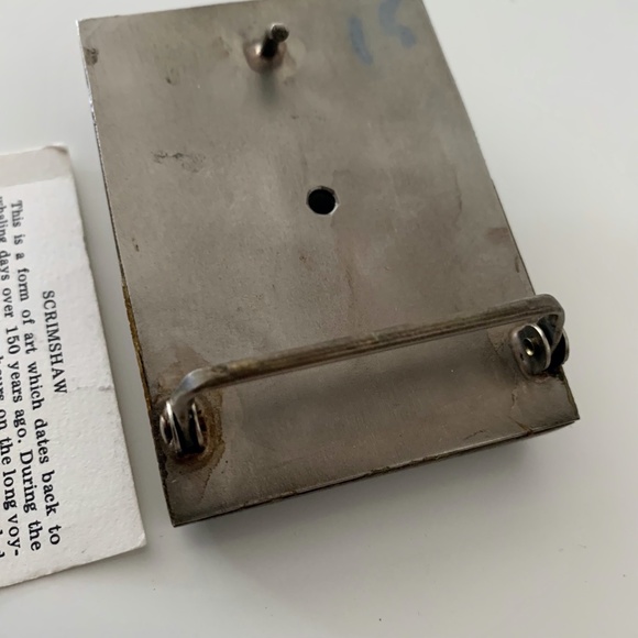 Vintage SCRIMSHAW Etched Nautical Ship Boat Belt Buckle Wood RARE Style 3" x 2" - Picture 5 of 11